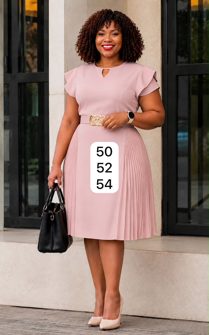 Elegant Dusty Pink Pleated Dress with Belt