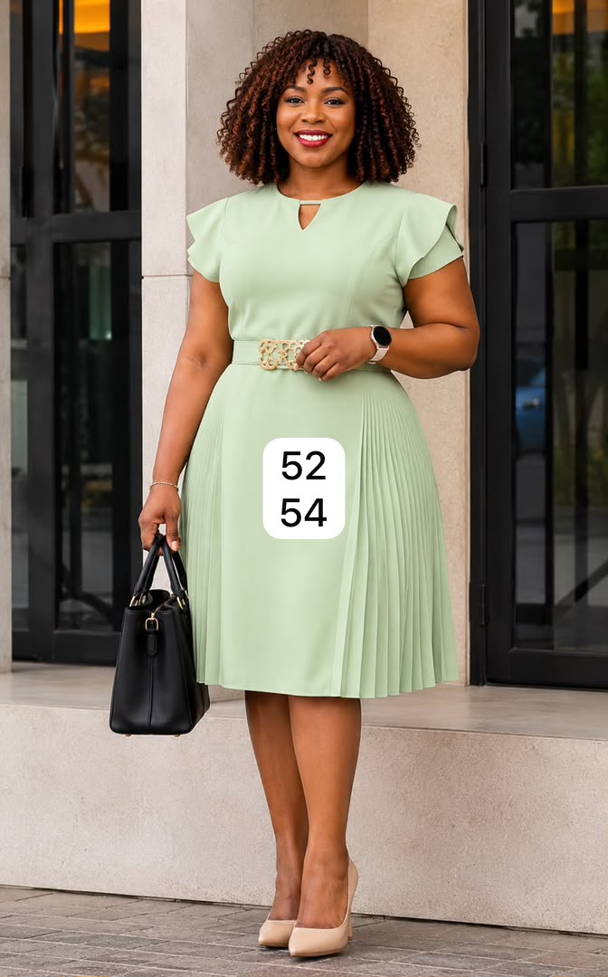 Elegant Dusty Pink Pleated Dress with Belt