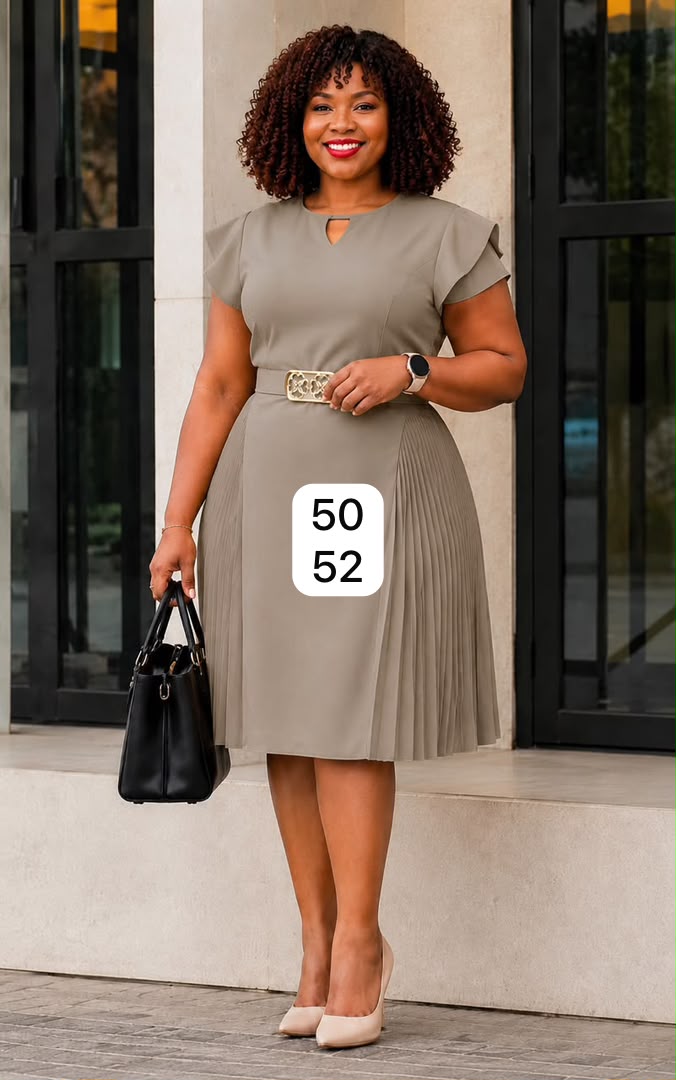Elegant Dusty Pink Pleated Dress with Belt