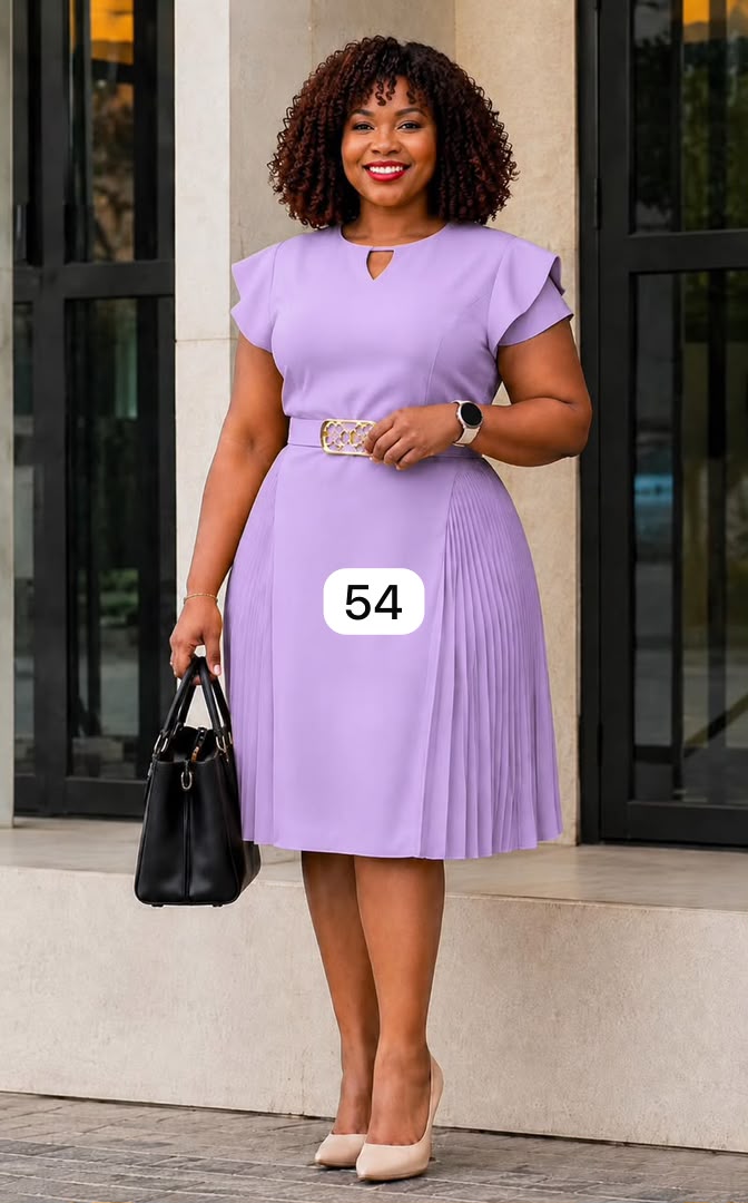 Elegant Dusty Pink Pleated Dress with Belt
